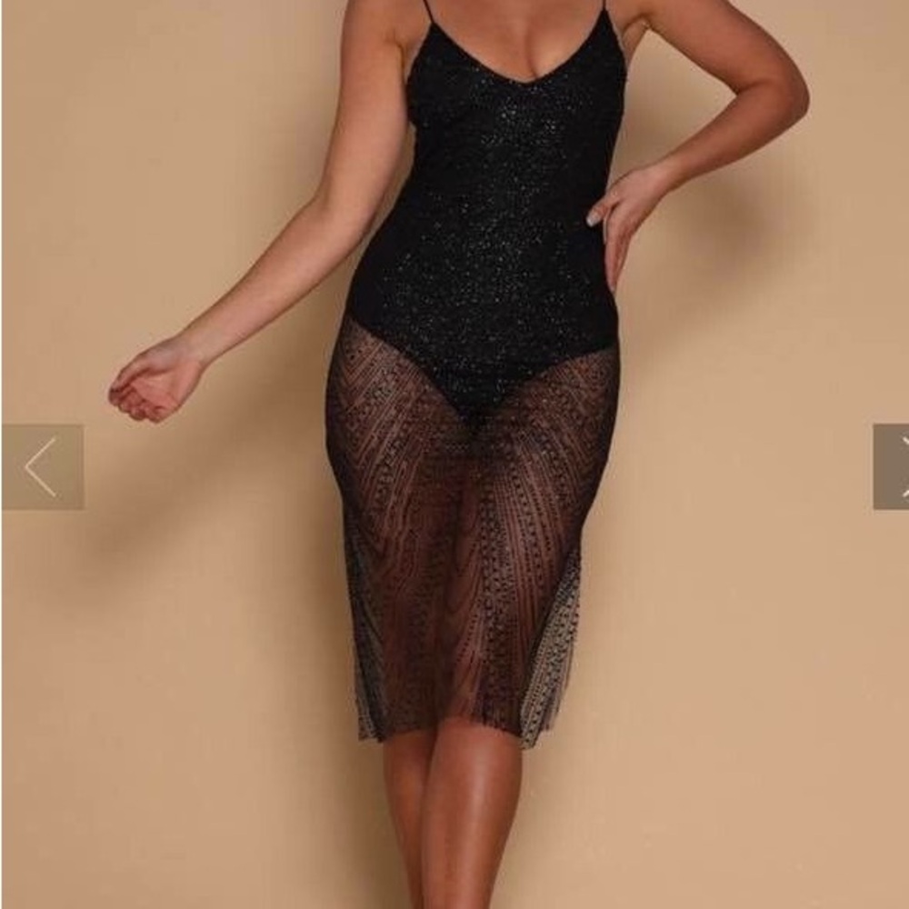 Meshki Black Sparkle Dress with Sheer Detail